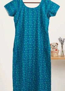 Blue Kurta with White Polka Dots
