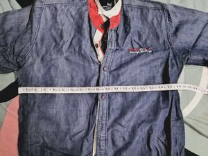 Denim Shirt with Red Accents