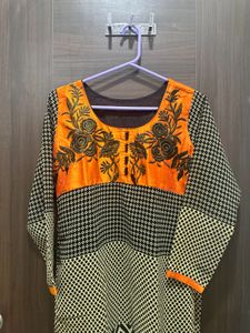 New Orange 🍊 Embroidery Kurti for ladies