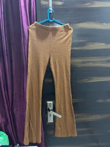 Brown Ribbed Flare Leggings