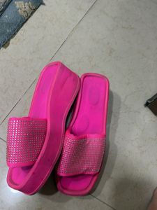 Sparkly Pink Platform Slides
