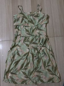 Leaf Print Strappy Summer Dress