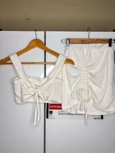 Co-ord ribbed White Two-Piece Set