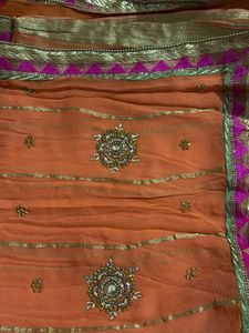 Elegant Orange Saree with Gold Border