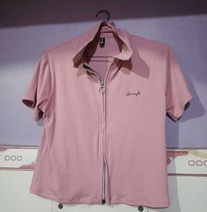 Cute pastel pink zipped crop top