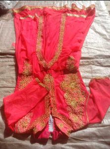 Light Red  &amp; Gold Embroidered Anarkali