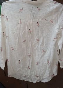 White Embroidered Flamingo Top