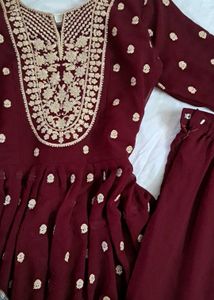 Elegant 3 Pc Maroon Sharara Suit Set🥀