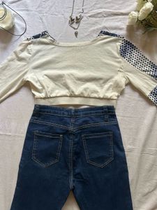 Stylish Crop Top &amp; Jeans Set