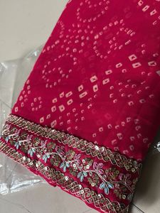 Raspberry pink Embellished Bandhani Saree