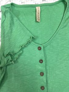 Green Ribbed Button-Up Top