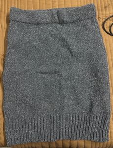 Grey Co-ORD Shimmer Knit Cropped Sweater and Skirt