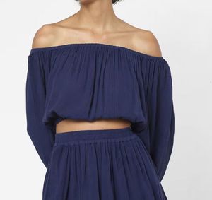 Blue Off-Shoulder Crop Top