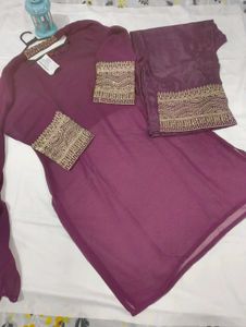 Purple Georgette Kurta Set With Dupatta