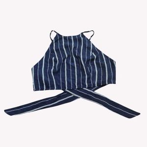 Navy and White Striped Halter Top M