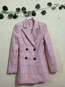 Pink Plaid Double-Breasted Blazer