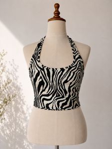Zebra Print Halter Neck Crop Top
