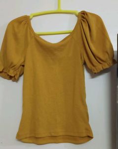 Mustard Yellow Puff Sleeve Tie-Front Top