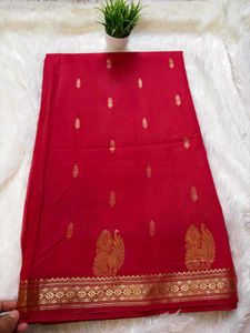 Vibrant Red Saree with Gold Motifs