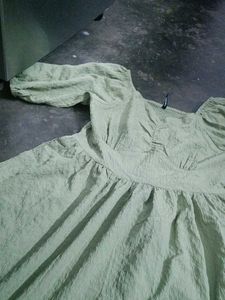 Light Green Puff Sleeve Smocked Dress