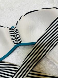 Black and White Striped Bikini Top