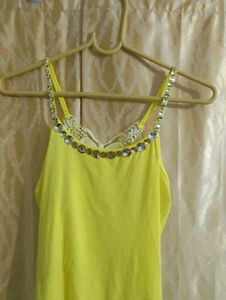 beaded Yellow Cami Top with Butterfly Detail