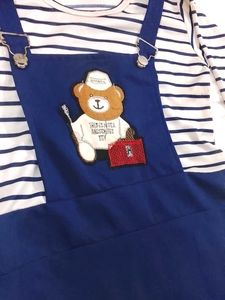 Cute Blue Pinafore Dress with Teddy Bear Print