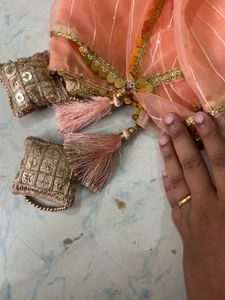 Designer Peach  Sequin Saree without Blouse