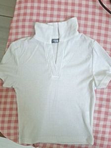 White Ribbed Turtleneck Top