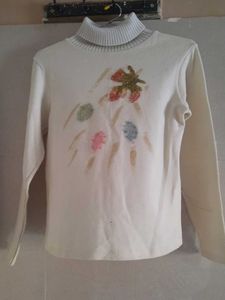 Cream Turtleneck Top with Embellishments
