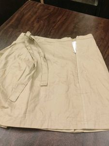 Korean Beige Wrap Mini Skirt