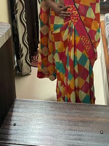 Vibrant Geometric Print Saree