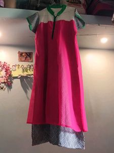 Vibrant Pink Kurti with Geometric Print Trousers