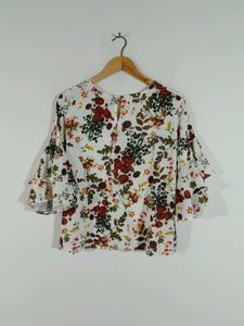AJIO Floral Ruffle Sleeve Top