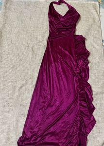 Elegant Halter Neck Ruffled Gown