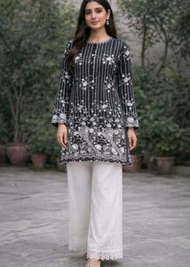 Pakistani Elegant Black & White Kurta Fabric
