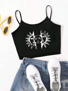 Black Celestial Graphic Crop Top