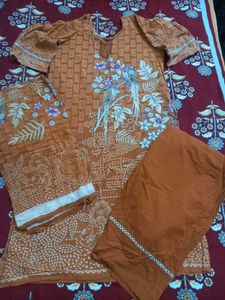 Brown Printed Kurta Set with Dupatta