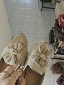 Elegant Beige Bow Ballerinas