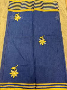 Blue Saree with Yellow Border &amp; Embroidery