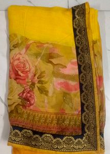 Orange Saree with Floral Print