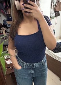 Navy Blue Square Neck Bodysuit