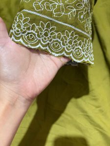 Olive Green Embroidered Kurta Set