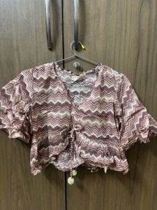 Boho Print Tie-Front Crop Top