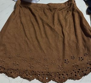 Forever 21Brown Suede Skirt Cut-out Hem26-28