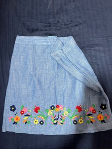 Embroidered Floral Denim Skirt