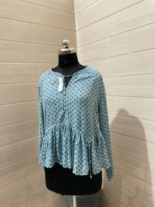 Blue Printed Peplum Top