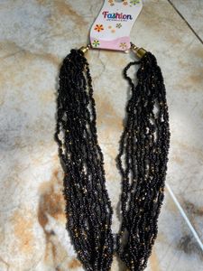 Chic Black Beaded Necklace with Pendant