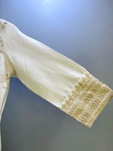 Elegant White &amp; Gold Straight Kurta