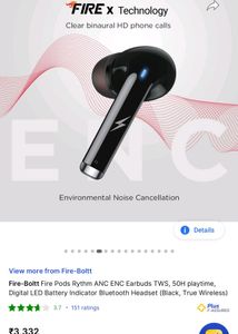 Fire Pods Rythm ANC ENC Earbuds TWS, 50H playtime,